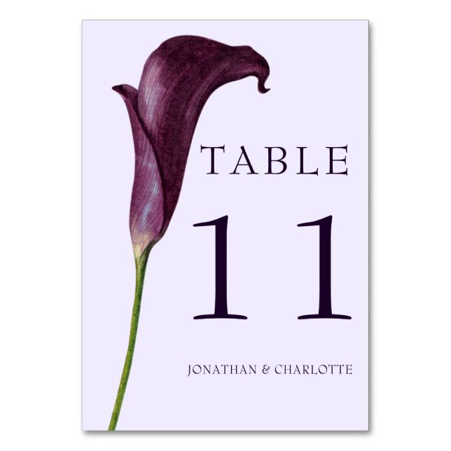 Elegant lila Calla Lily-blomma Bröllop  Bordsnummer (Framsidan)