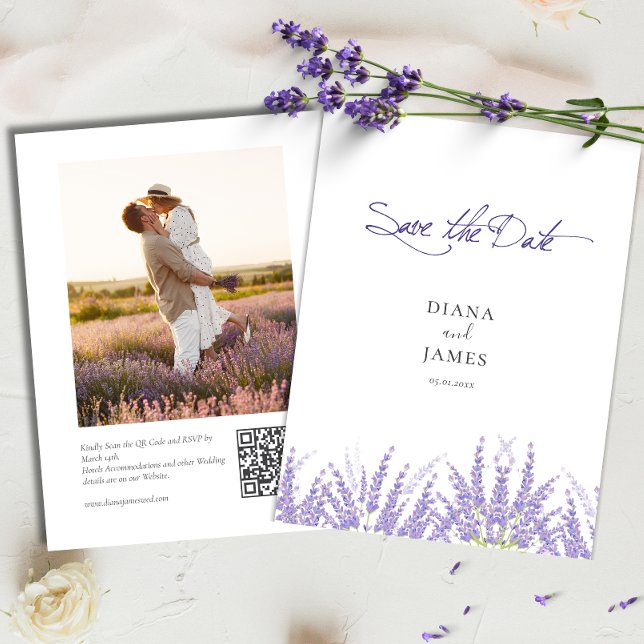 Elegant Lila Calligraphy QR-kodfoto Anteckningskort (Skapare uppladdad)