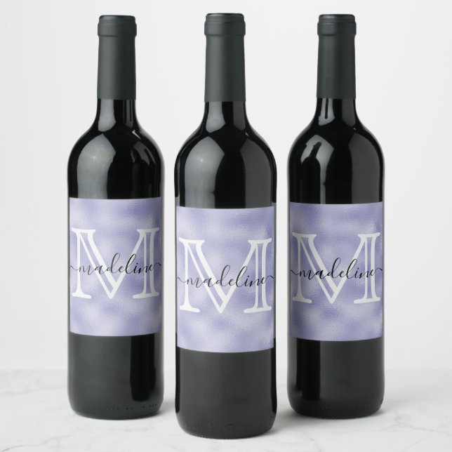 Elegant lila chamoix-folie med monogram vinflaska etikett (Flaskor)