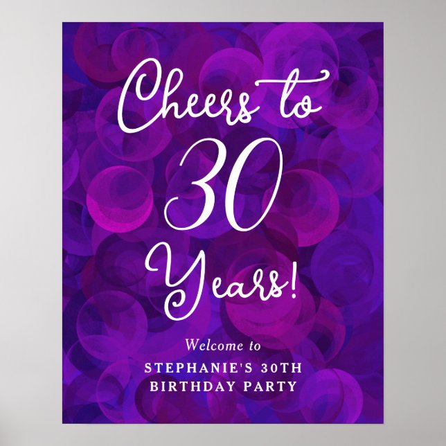 Elegant Lila Cheers till 30 år 30års födelsedag Poster (Framsidan)