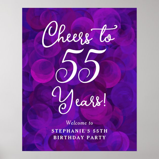 Elegant Lila Cheers till 55 år 55:e födelsedagen Poster (Framsidan)