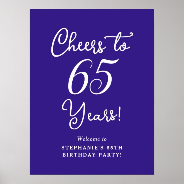 Elegant Lila Cheers till 65 års 65e Födelsedag Poster (Framsidan)