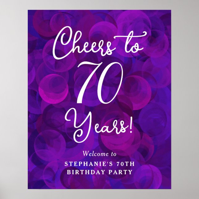 Elegant Lila Cheers till 70 år 70:e födelsedagen Poster (Framsidan)