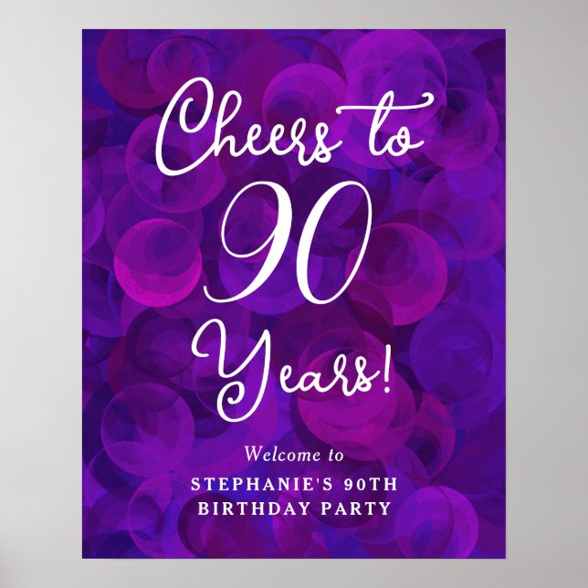 Elegant Lila Cheers till 90 års 90:e födelsedag Poster (Framsidan)