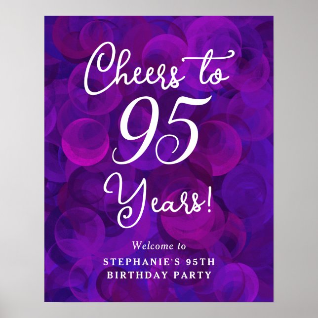 Elegant Lila Cheers till 95 år 95:e födelsedagen Poster (Framsidan)