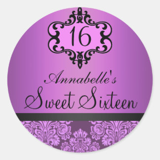 Elegant lila chic damask Sweet 16 dekal Runt Klistermärke
