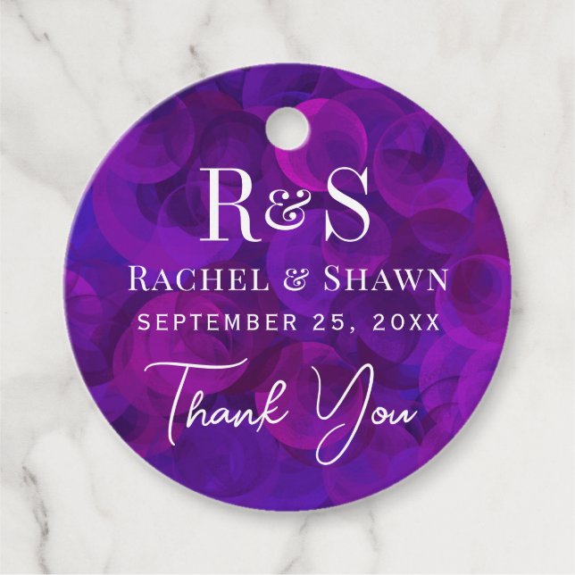 Elegant Lila Chic Modern Monogram Bröllop Gåvor Etiketter (Framsida)