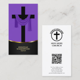Elegant Lila Christian Pastor Kor & QR Code Visitkort