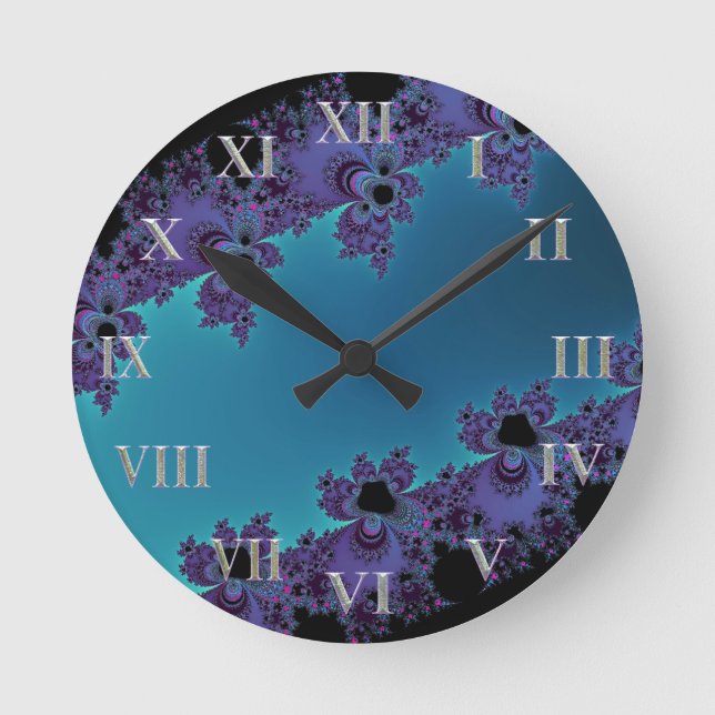 Elegant Lila Cyan Fractal Collection Rund Klocka (Framsida)