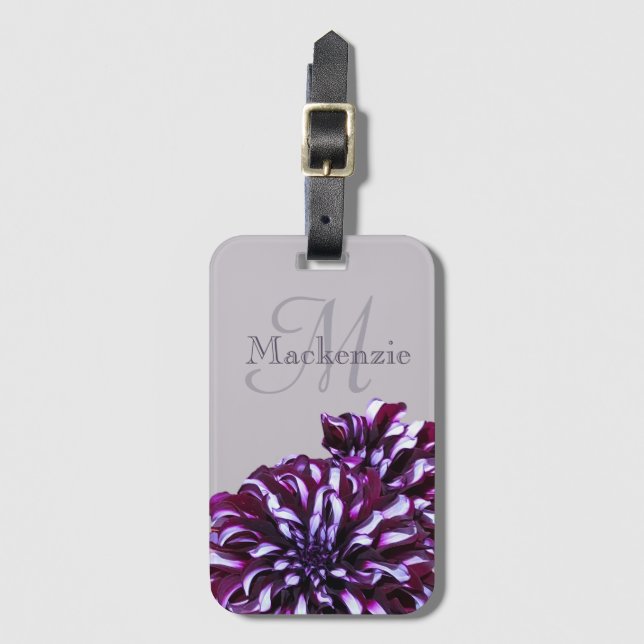 Elegant lila dahlia-blommor monogram, eget namn bagagebricka (Framsida vertikal)