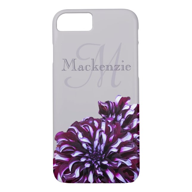 Elegant lila dahlia-blommor monogram, eget namn Case-Mate iPhone skal (Baksida)