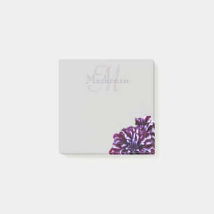 Elegant lila dahlia-blommor monogram, eget namn post-it block