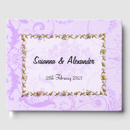 Elegant Lila Damask Boho Bröllop Gästböcker