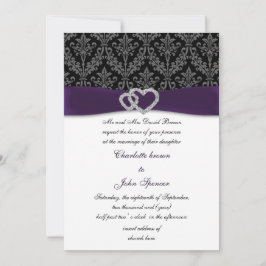 Elegant Lila Damask Diamante Bröllop Inbjudningar