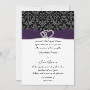 Elegant Lila Damask Diamante Bröllop Inbjudningar