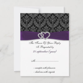Elegant Lila Damask Diamante Bröllop OSA Kort