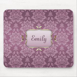 Elegant Lila Damask med eget namn Musmatta