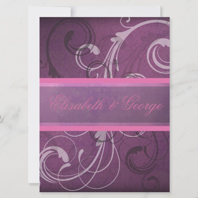 Elegant Lila Damask Swirls Grunge Effekt Inbjudningar (Framsida)