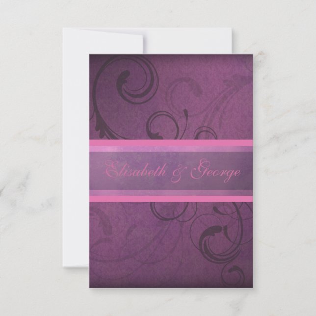 Elegant Lila Damask Swirls OSA Responcards (Framsida)