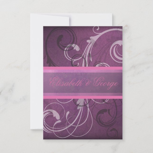 Elegant Lila Damask Swirls OSA Responcards Kort (Framsida)