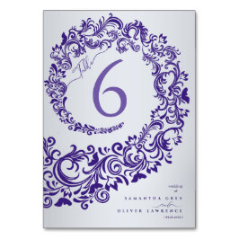 Elegant lila damast Bordskylt för bröllop nummerko Bordsnummer