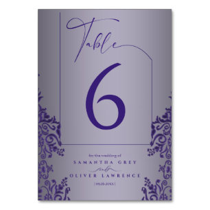 Elegant lila damast Spara datum Foto-kort Bordsnummer