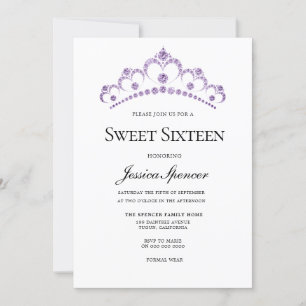 Elegant Lila Diamond Tiara Sweet 16 Inbjudan