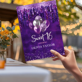 Elegant lila droppar glitter ballonger söta 16  inbjudningar