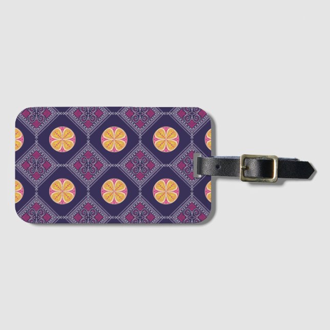 Elegant Lila Fabric med Gult Blommönster Bagagebricka (Framsida horisontal)