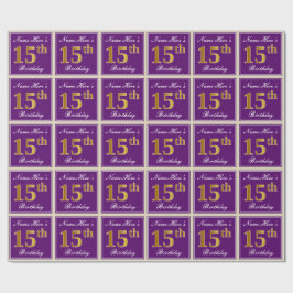 Elegant, lila, falskt guld 15-årsdag + namn presentpapper