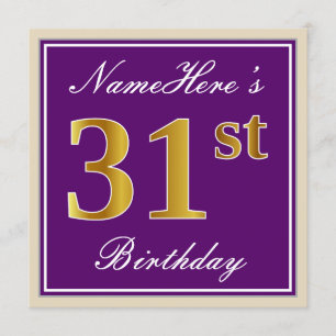 Elegant, Lila, Faux Guld 31a Birthday + Namn Inbjudningar