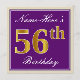 Elegant, Lila, Faux Guld 56:e födelsedagen + Namn Inbjudningar