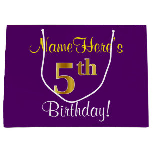 Elegant, Lila, Faux Guld 5th Birday + Namn