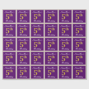 Elegant, Lila, Faux Guld 5th Birday + Namn Presentpapper
