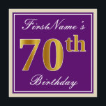 Elegant, Lila, Faux Guld 70 Birthday   Namn Inbjudningar<br><div class="desc">Den här enkla inbjudan och inbjudan från elegant födelsedagsfest innehåller ett personlig som "FirstName's 70 Birthday" (med "70:e" som har ett utseende som liknar guld i utseende) i ett fyrkantigt område av lila färgad med en enkel kontur av gräns. Namn är i en elegant som är skript som liknar den...</div>