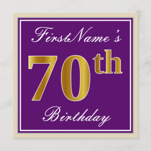 Elegant, Lila, Faux Guld 70 Birthday + Namn Inbjudningar