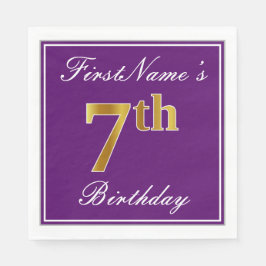 Elegant Lila, Faux Guld 7:e, födelsedag + Namn Pappersservett