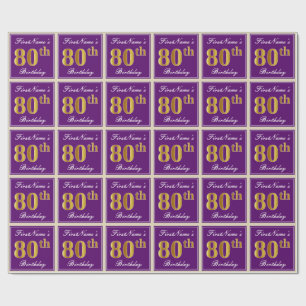 Elegant, Lila, Faux Guld 80 Birthday + Namn Presentpapper