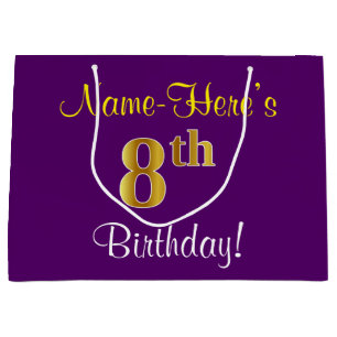 Elegant, Lila, Faux Guld 8th Birday + Namn