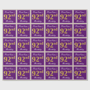 Elegant, Lila, Faux Guld 92:a födelsedagen + Namn Presentpapper