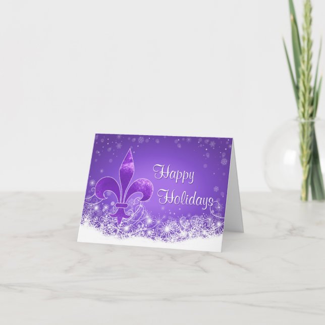 Elegant Lila Fleur-de-lis Snöflake-Helgdag Card Kort (Framsida)