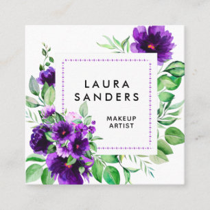 Elegant Lila Flower Makeup Artist Fyrkantigt Visitkort