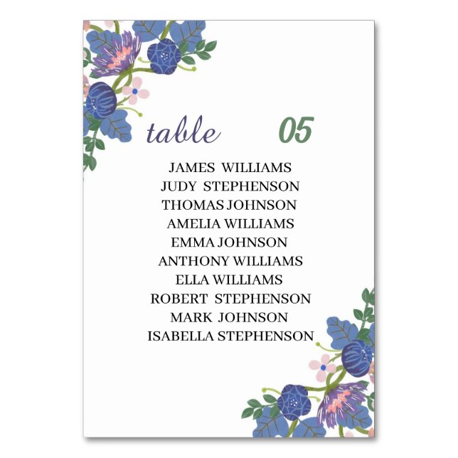 Elegant Lila Flower Personligt bröllp Bordsnummer (Framsidan)