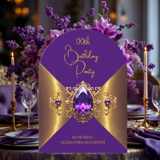 Elegant Lila Födelsedag Guld Golden Smycke Inbjudningar