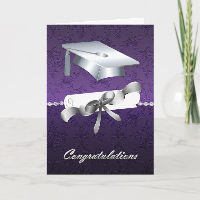 Elegant Lila Foil like Damask Studenten Kort (Framsida)