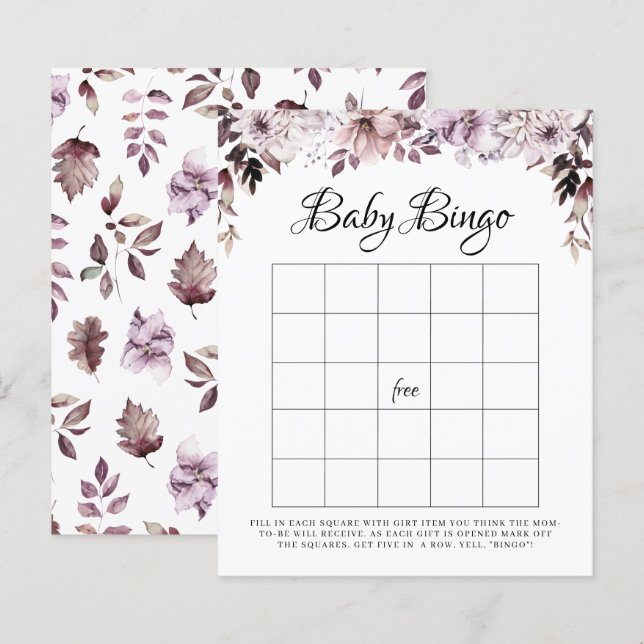 Elegant Lila Foliage Baby Bingo Game (Fram/baksida)