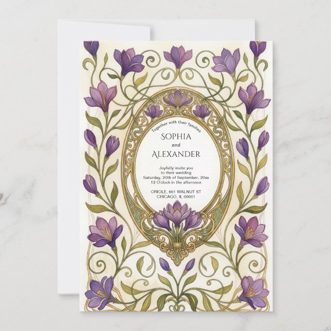Elegant lila Freesias bröllopsinbjudan i Art  Inbjudningar (Framsida)