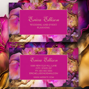 Elegant lila fuchsia guld blommig bröllopsplanerar visitkort
