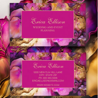 Elegant lila fuchsia guld blommig bröllopsplanerar visitkort