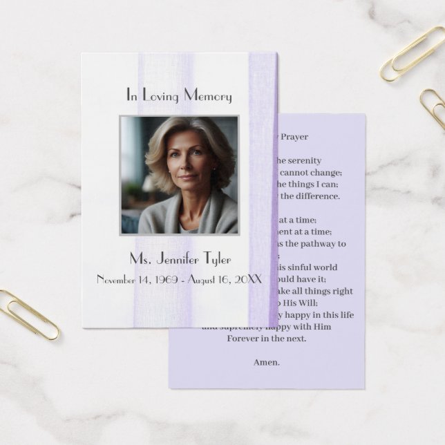 Elegant Lila Funcal Memorial Prayer Card Visitkort (Kontor)